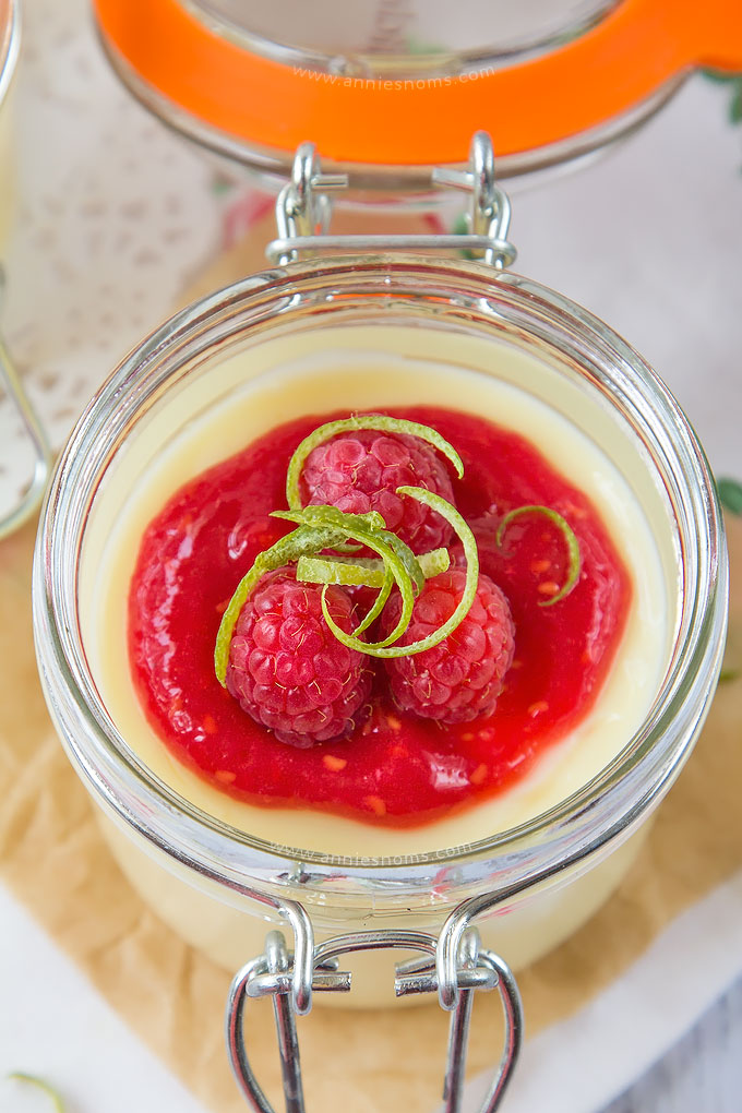 These Lime Possets are velvety smooth, creamy and filled with fresh, tart lime juice. Topped with a fresh no-cook raspberry sauce and fresh raspberries, these are easy to make, yet totally divine!
