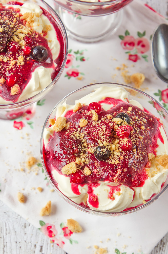 A quick and easy, no-bake dessert made with sweetened whipped cream, a mix of luscious Summer berries and biscuit crumbs. Perfect to make-ahead of time, everyone will fall in love with these creamy, refreshing pots of heaven!