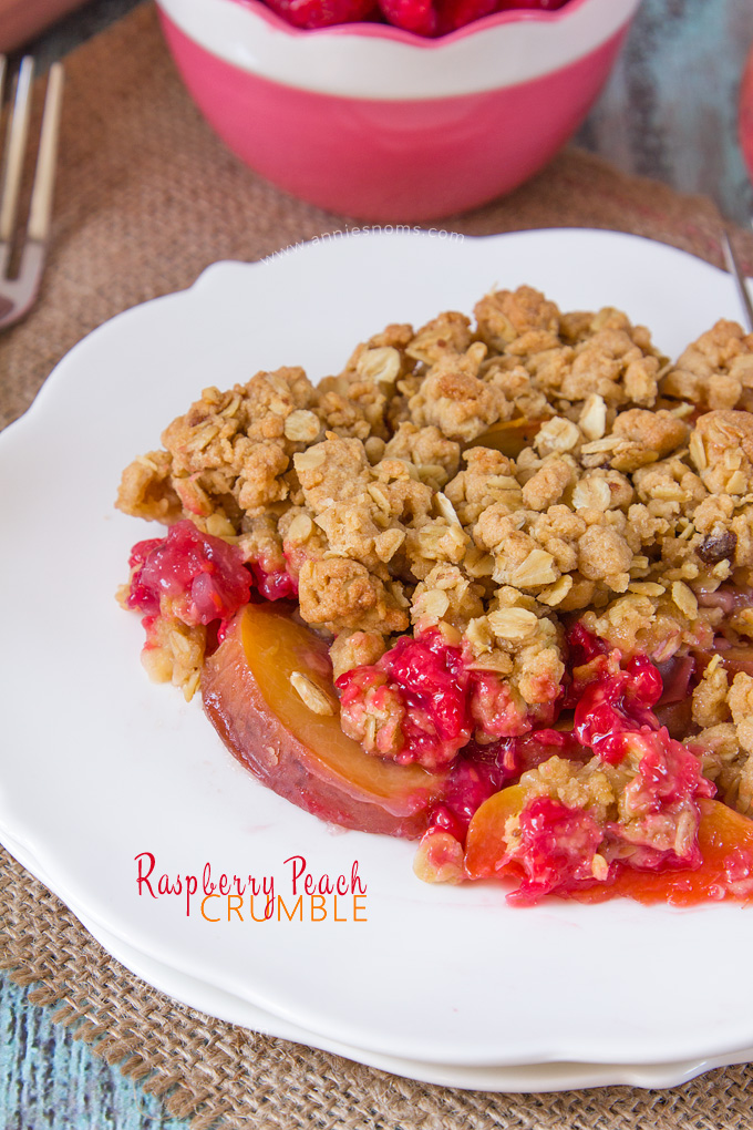An easy, comforting dessert, using late Summer fruit. Make-ahead and perfect hot or cold, this crunchy, fruit filled Raspberry Peach Crumble will have everyone wanting second helpings!