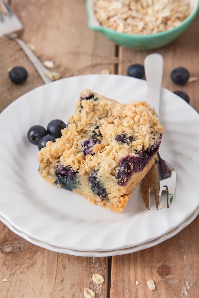 My Blueberry Sugar Cookie Bars are a combination of soft, chewy cookie, fresh blueberries and a crumbly, oat topping. Sweet, crunchy and juicy; these are out of this world good!