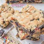 These chewy Birthday Cake Blondies are filled with chunks of Oreo cookie and Funfetti to make a fun new dessert to enjoy on your birthday!