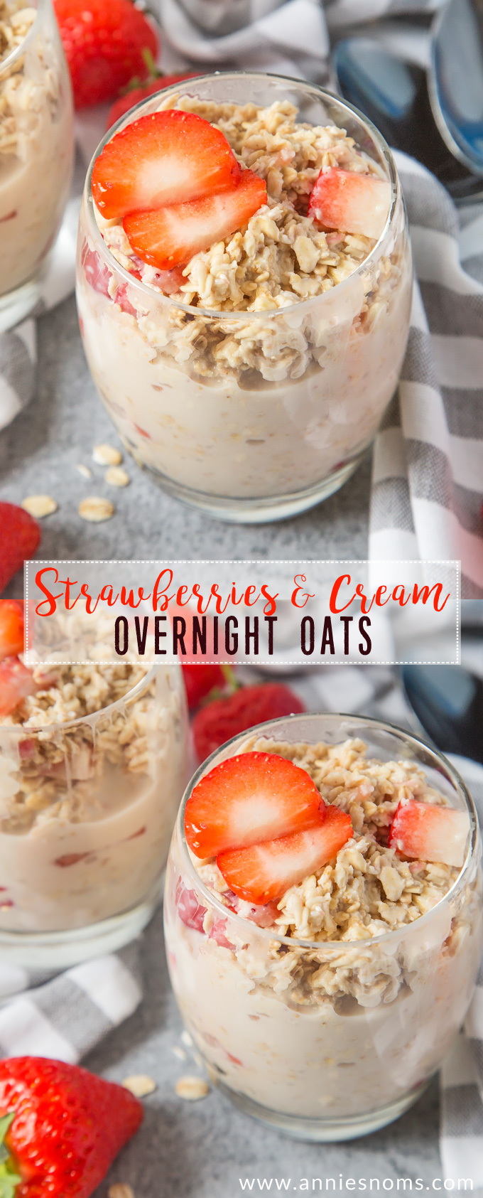 My Strawberries and Cream Overnight Oats are creamy, sweet and jam packed with fresh strawberries. These are bound to become your new favourite breakfast!