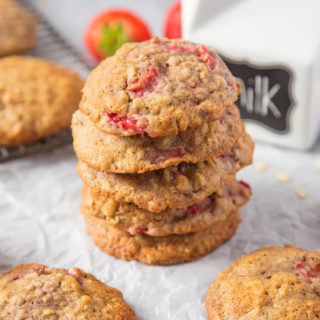 These soft and chewy Strawberry Oatmeal Cookies are jam packed with flavour and plenty of fresh strawberries! The perfect accompaniment to your afternoon coffee!
