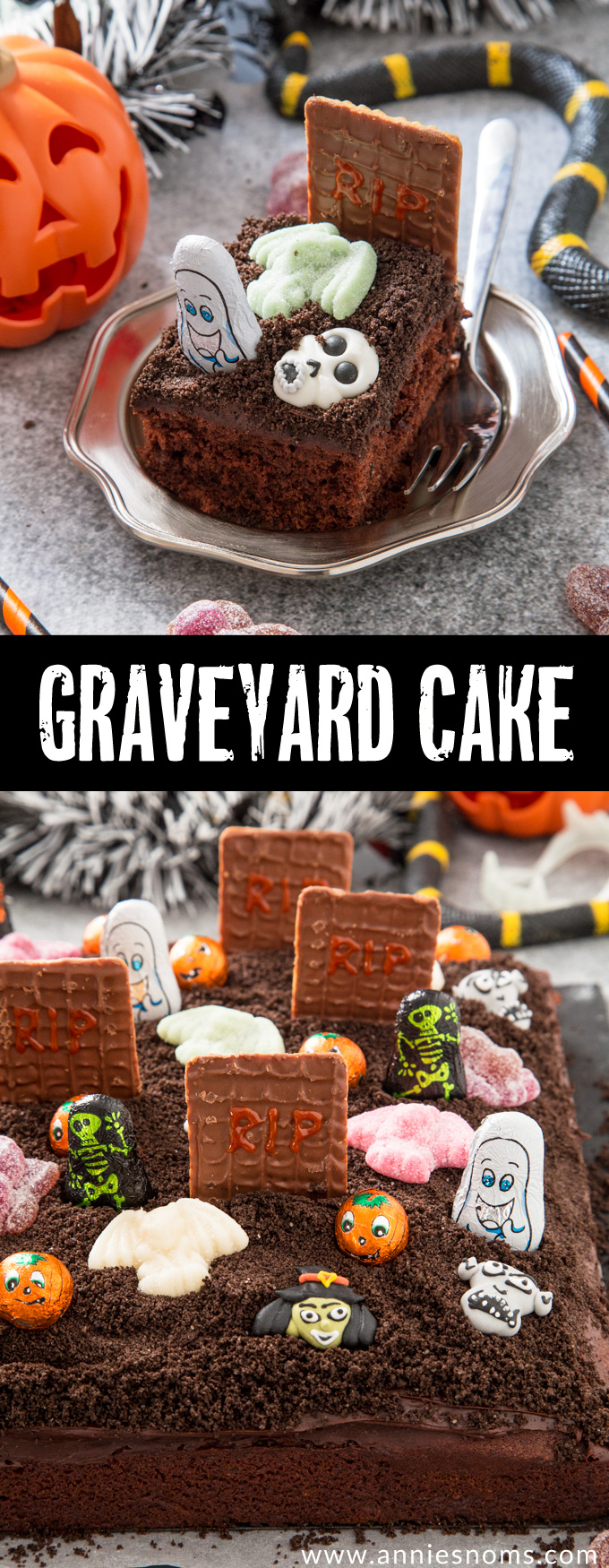 Let the kids go to town with Halloween themed decorations and create your very own delicious Graveyard Cake with a rich chocolate cake base, chocolate frosting and Oreo soil!