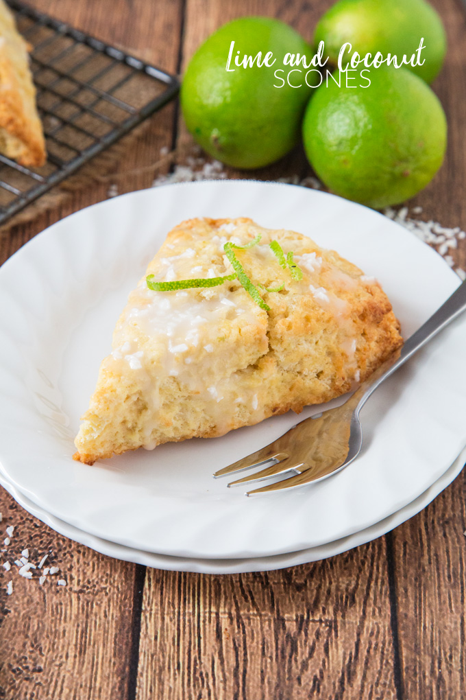 These Lime and Coconut Scones bring a taste of the tropics to a dull winter’s day! Served with a coconut glaze, these are a perfect way to start the day!
