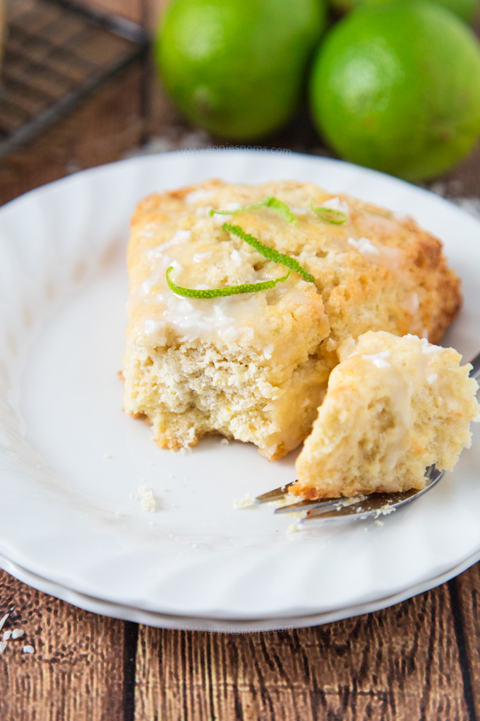 These Lime and Coconut Scones bring a taste of the tropics to a dull winter’s day! Served with a coconut glaze, these are a perfect way to start the day!