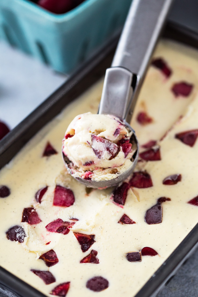 This smooth and creamy Cherry and Vanilla No Churn Ice Cream is ready to freeze in minutes and tastes just as good as the churned stuff!