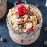 Thick and creamy overnight oats peppered with fresh raspberries and dark chocolate chips. Make ahead and perfect for hot mornings, these prove you can eat chocolate for breakfast!