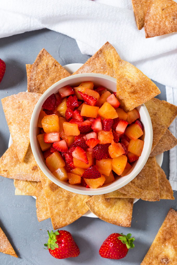 Sweet strawberries and tropical pineapple married together with a little sugar and lemon juice make this fruit salsa a delight for your taste buds.