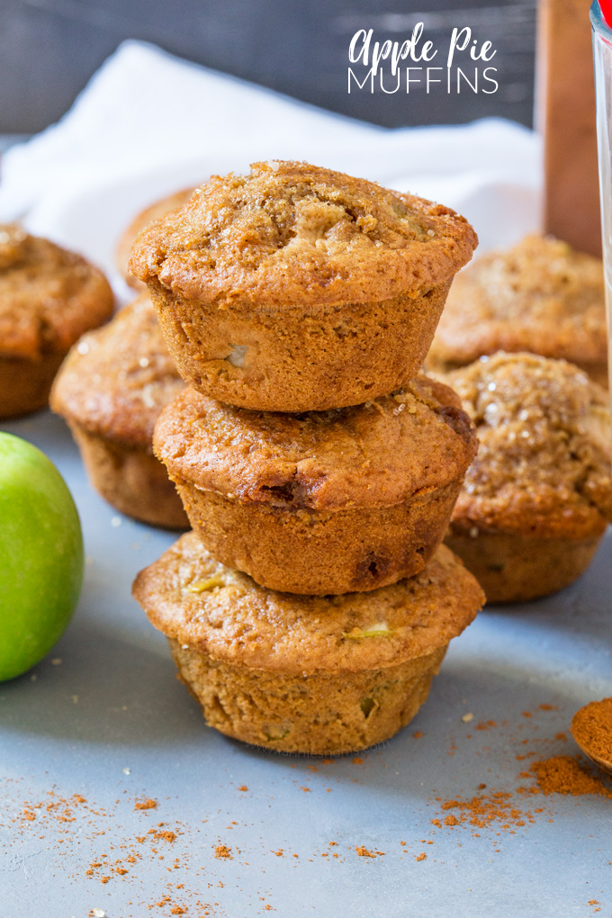These muffins have all the flavours of an apple pie in portable breakfast form! Make ahead, soft and full of apple chunks, why not treat yourself to apple pie for breakfast one morning?!
