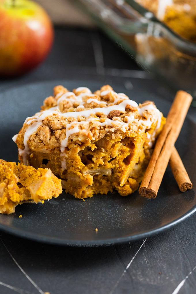 This Pumpkin Apple Coffee Cake is soft, spicy and filled with chunks of tender apple. The perfect accompaniment to your afternoon coffee, that crunchy top really takes it to another level!
