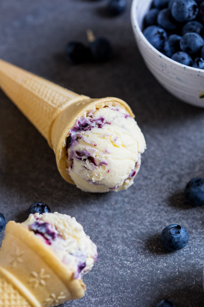 This easy no churn Blueberry Swirl Ice Cream is ready to freeze in next to no time and is swirled with homemade blueberry jam! Sweet, creamy and delicious, it's bound to become a new favourite!