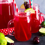 This Homemade Cherry Limeade is sweet with just enough tart! It's easy to make, super refreshing and great to make ahead and take to barbecues or picnics!