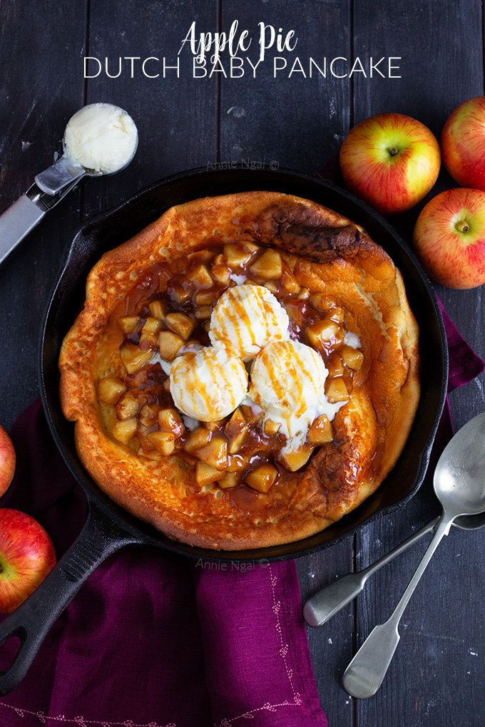This Apple Pie Dutch Baby Pancake is easy to make and feeds a crowd! It's a hybrid between breakfast and dessert and packed full of flavour!