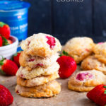 These Strawberry Shortcake Cookies are a hybrid between a shortcake and cookie. Made with cream, sugar and fresh strawberries, these are simple, quick to make and satisfying!