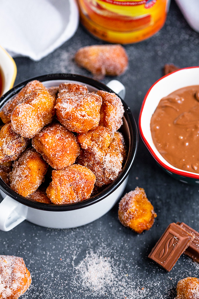 These Pumpkin Churro French Toast Bites are tiny bites of pure heaven. Rolled in pumpkin, and cinnamon sugar, you will love dipping these French Toast Bites into chocolate or maple syrup!