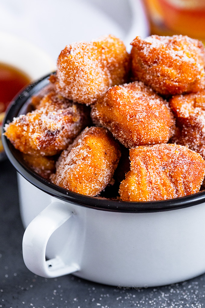 These Pumpkin Churro French Toast Bites are tiny bites of pure heaven. Rolled in pumpkin, and cinnamon sugar, you will love dipping these French Toast Bites into chocolate or maple syrup!