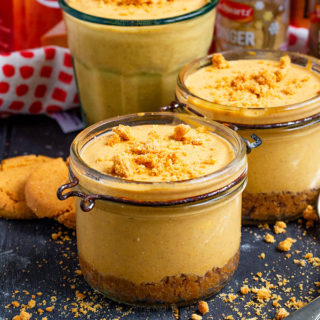 These Pumpkin Cheesecake Jars are no bake, dairy free and ready in minutes! With a gingernut base and spiced pumpkin topping, these are the perfect Autumn dessert!