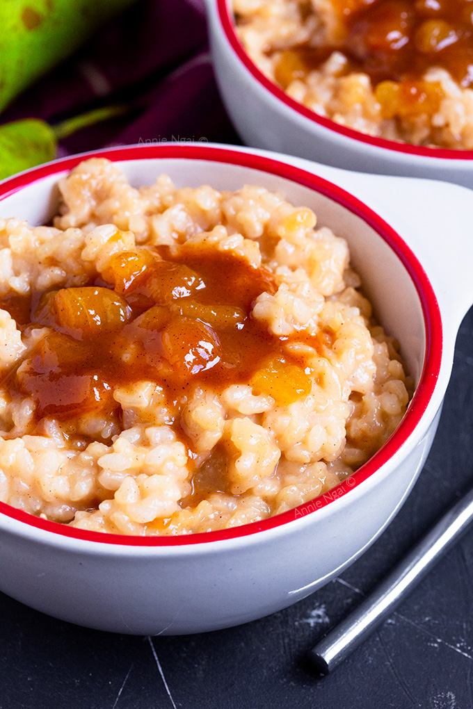 This Salted Caramel Pear Rice Pudding is the perfect marriage between salty sweet pears and creamy, dairy free rice pudding. Plus it's SO easy to make!
