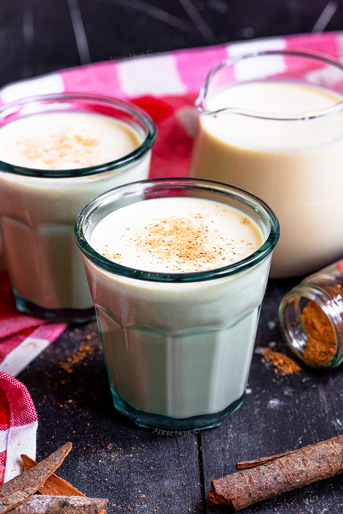 This Dairy Free Eggnog is just as rich and creamy as traditional homemade eggnog, but is made with oat milk, plant based cream and no alcohol. You don't have to miss out on this festive drink just because you can't have dairy!