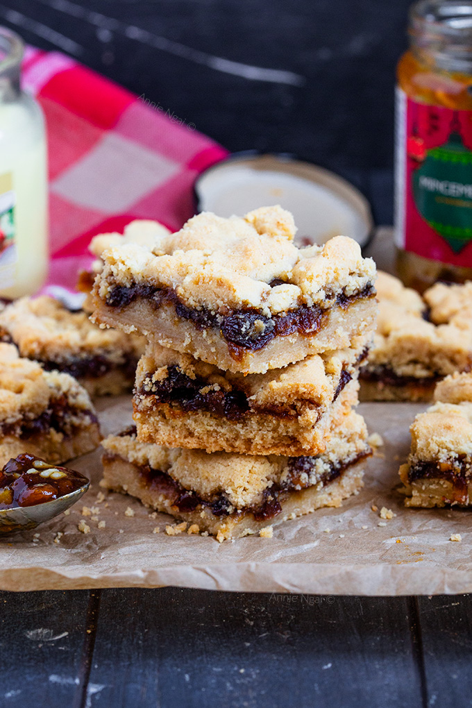 These Mincemeat Shortbread Bars are just as tasty as Mince Pies, but a cinch to make! Buttery shortbread and sweet mincemeat baked together until golden. Simple, yet divine!