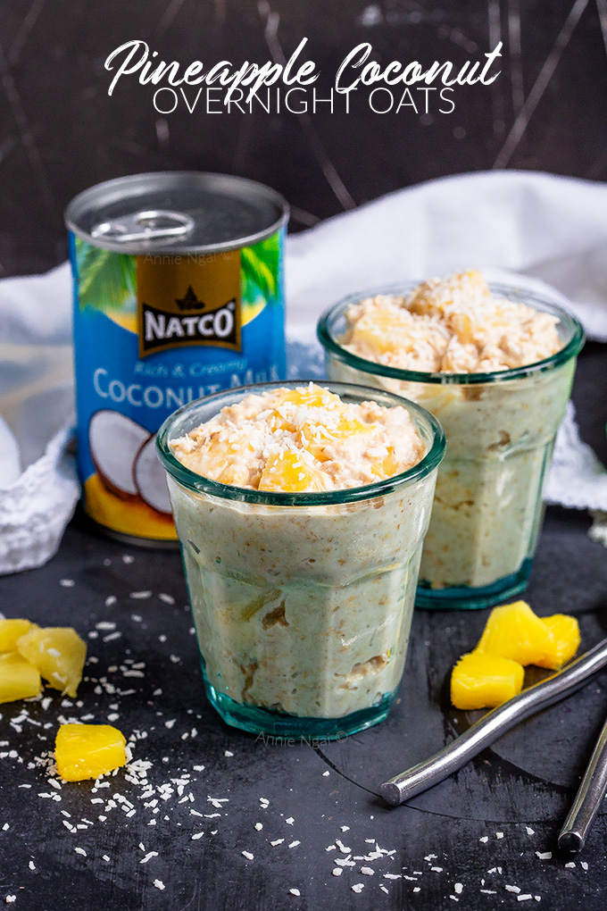 These Pineapple Coconut Overnight Oats are creamy, filling and full of flavour. Desiccated coconut, coconut milk and chunks of pineapple make this one seriously delicious way to start the day!