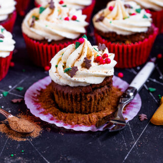These Eggnog Gingerbread Cupcakes marry together two of my favourite Christmas flavours! Homemade eggnog is added to a rich gingerbread cake batter to make sweet, spicy and delicious festive cupcakes!